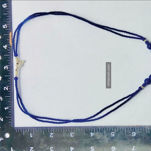 Handmade Lapis Lazuli Necklace, Tribal Beaded Chain Pendant Necklace, Gemstone - Picture 13 of 15
